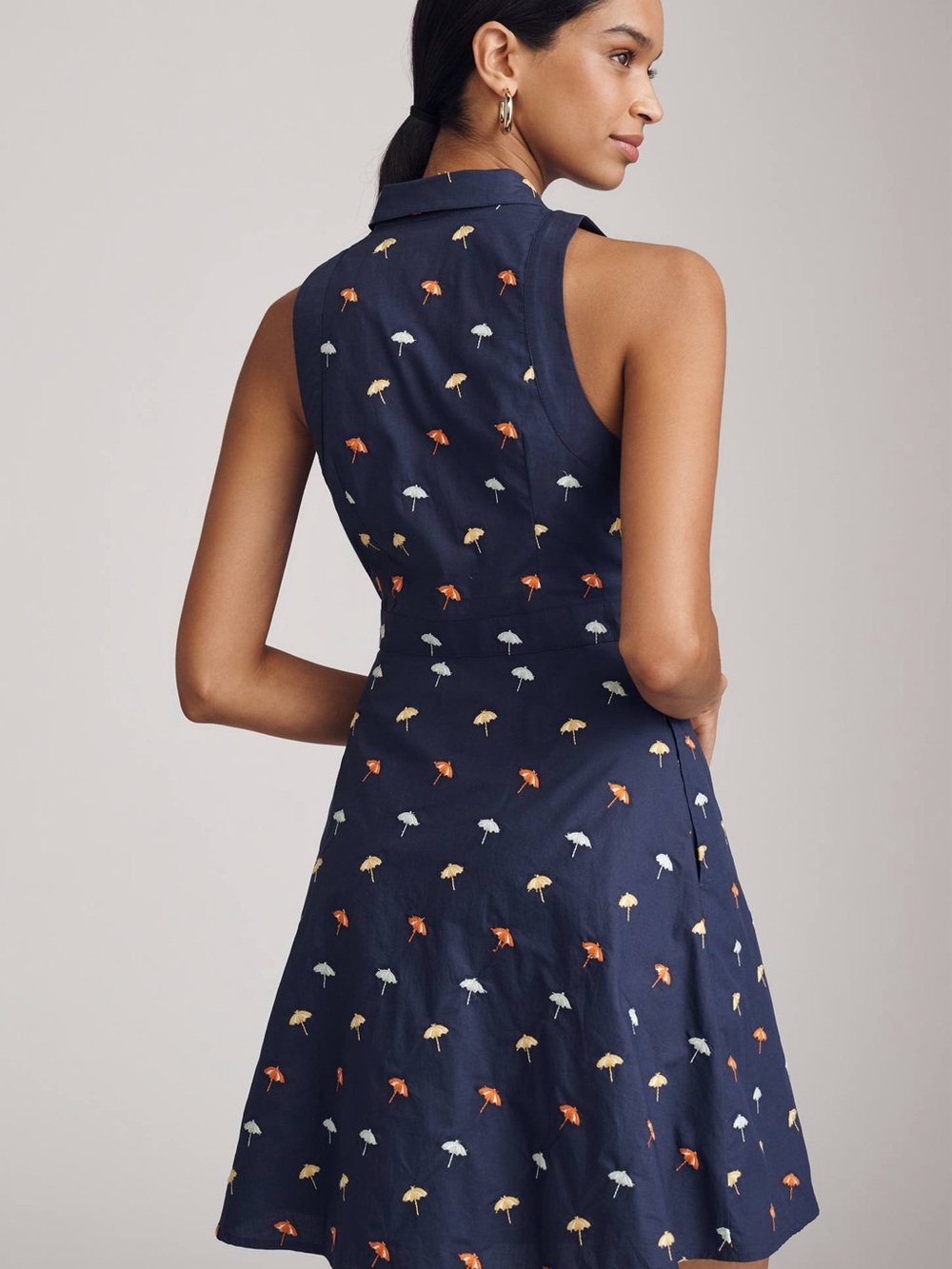 NWT Maeve Navy Sleeveless Shirt Dress with Multicolor Umbrella Print - Picture 2 of 5